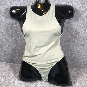 Zara Bodysuit Womens M Green High Neck Sleeveless Thong Jersey Stretch Tank